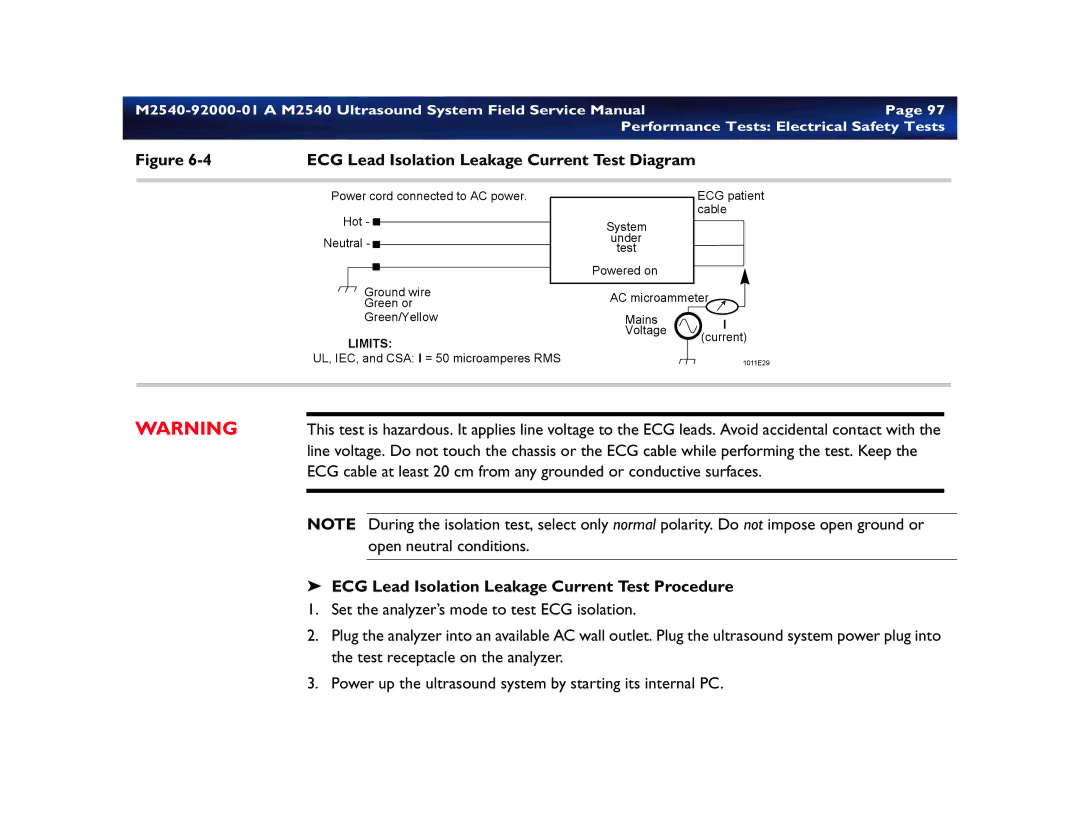 Philips M2540 ECG Lead Isolation Leakage Current Test Diagram, ECG Lead Isolation Leakage Current Test Procedure 