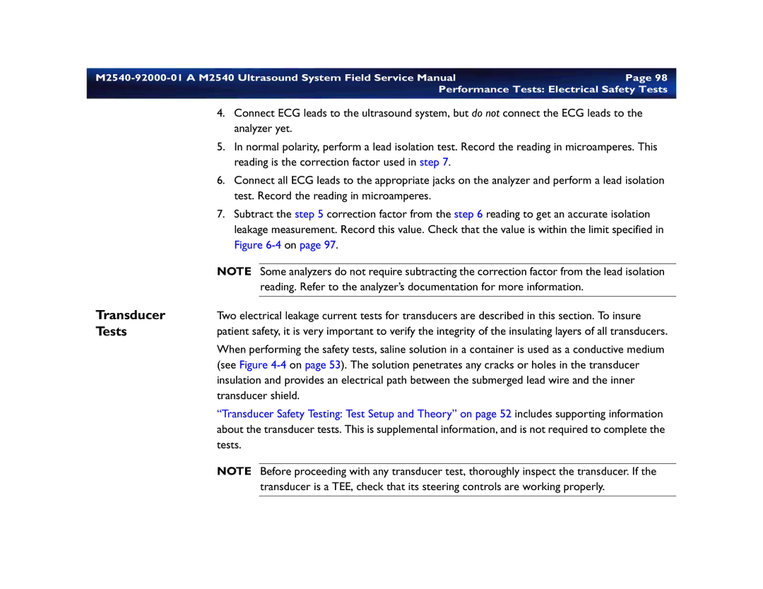 Philips M2540 service manual Transducer Tests 