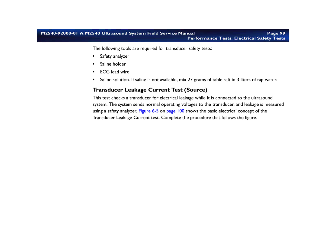 Philips M2540 service manual Transducer Leakage Current Test Source 