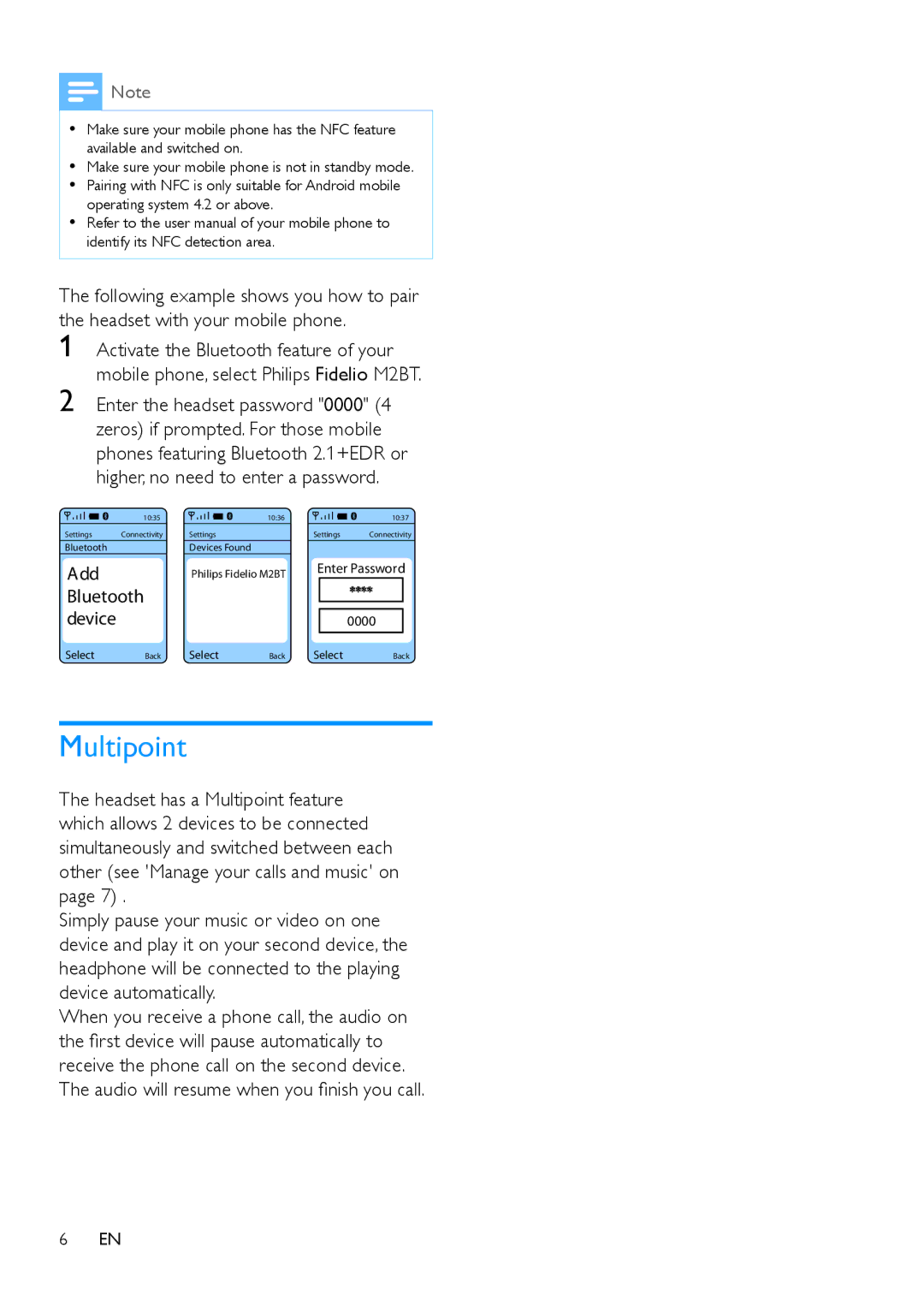 Philips M2BT user manual Multipoint 