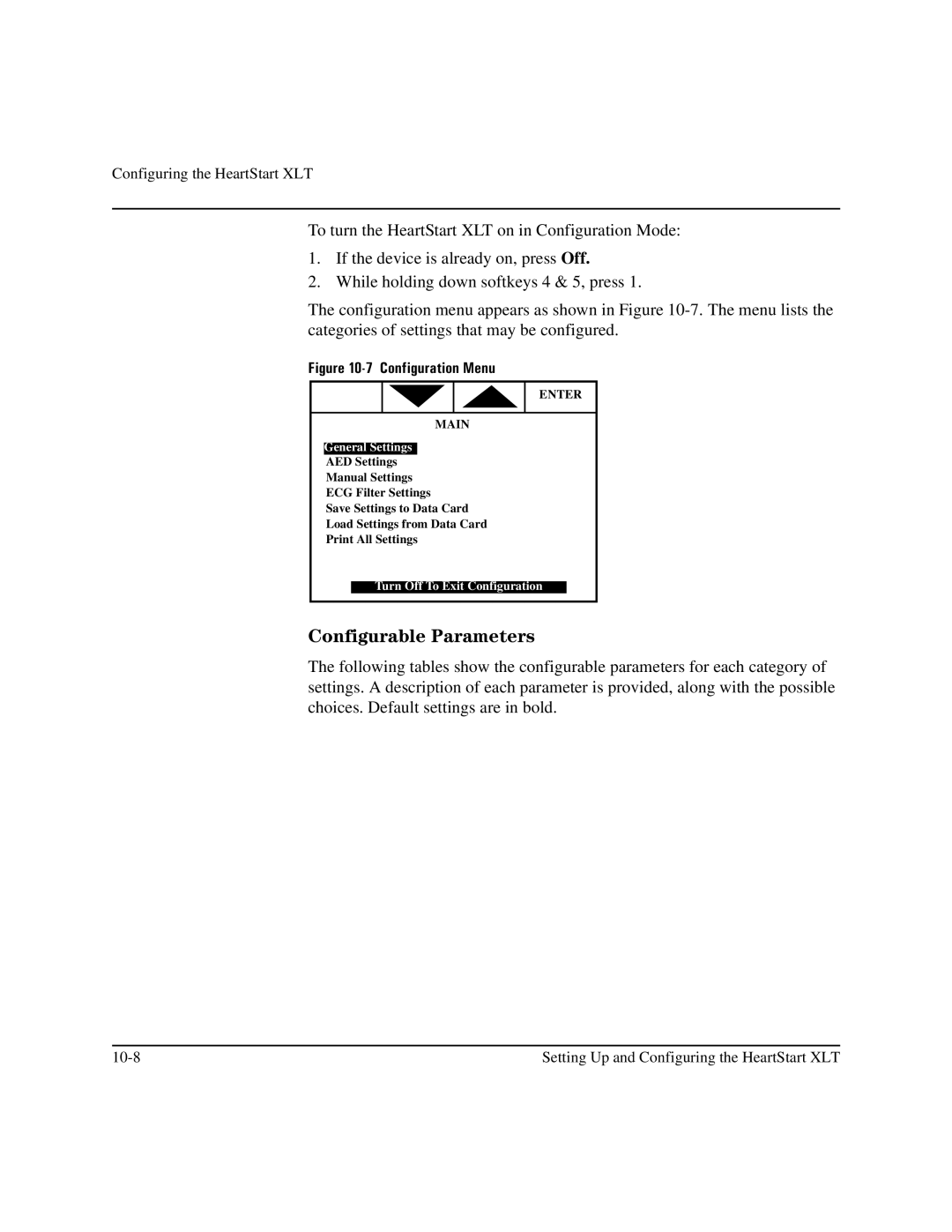 Philips M3500B manual Configurable Parameters, Configuration Menu 