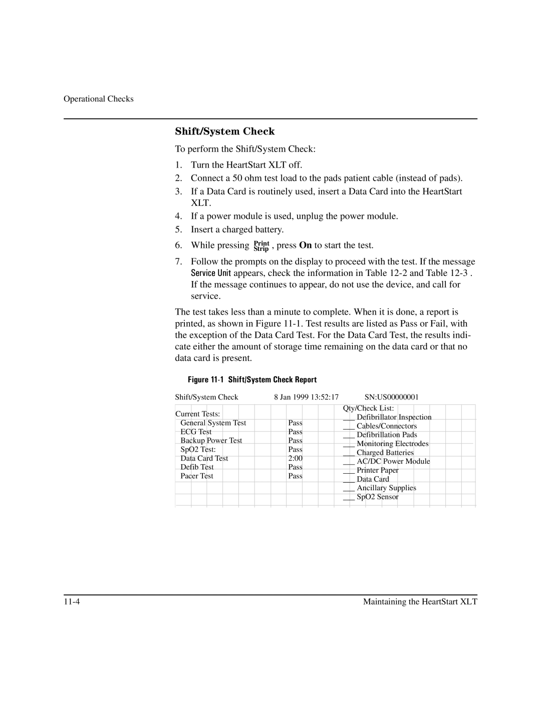 Philips M3500B manual Shift/System Check Report 