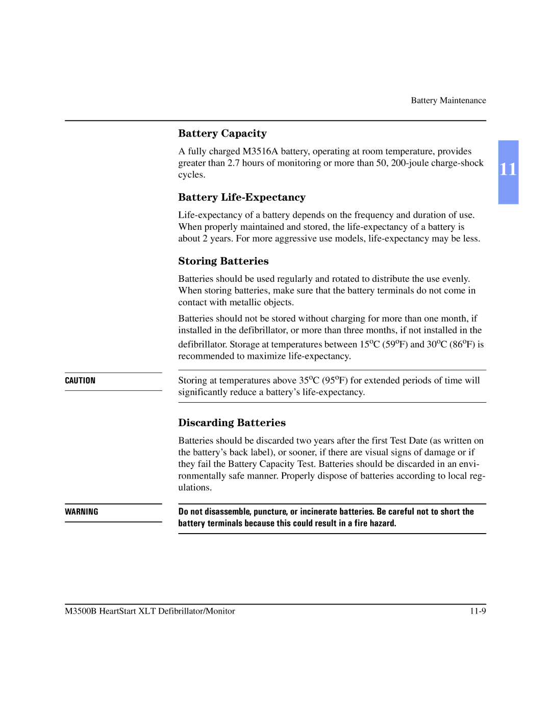 Philips M3500B manual Battery Capacity, Battery Life-Expectancy, Storing Batteries, Discarding Batteries 