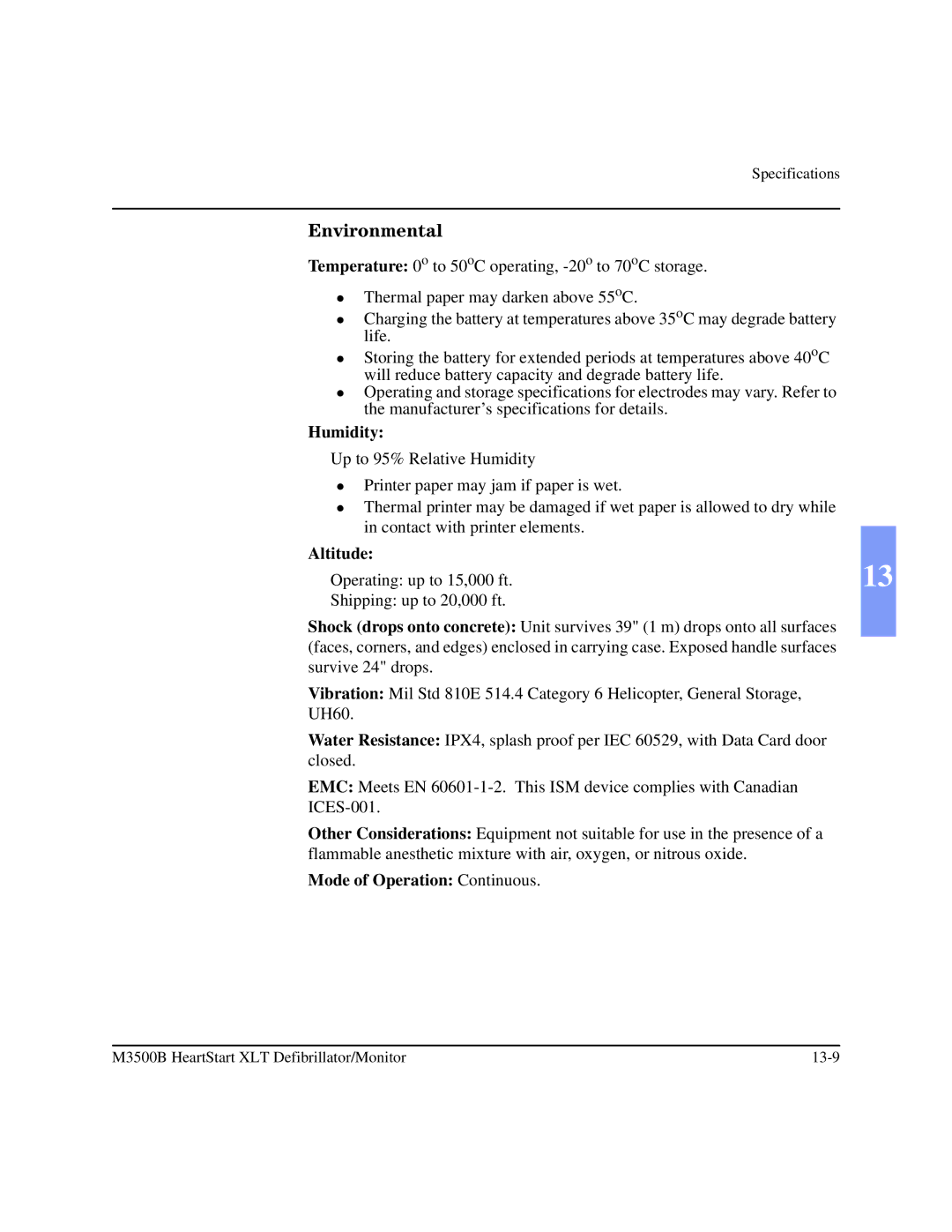 Philips M3500B manual Environmental, Humidity 