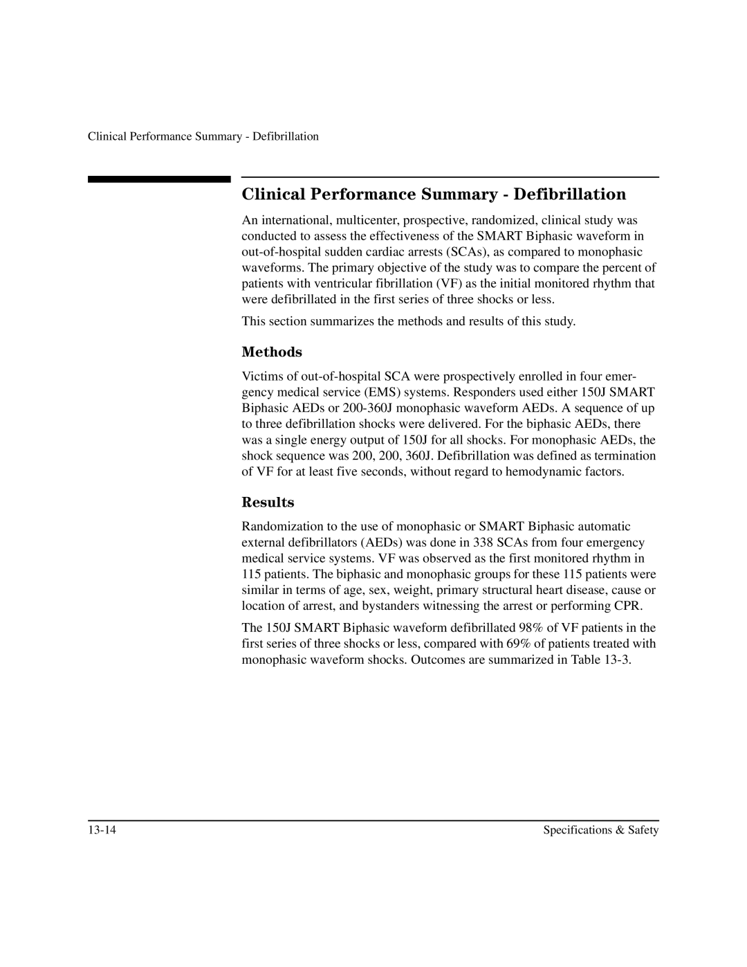 Philips M3500B manual Clinical Performance Summary Defibrillation, Methods, Results 