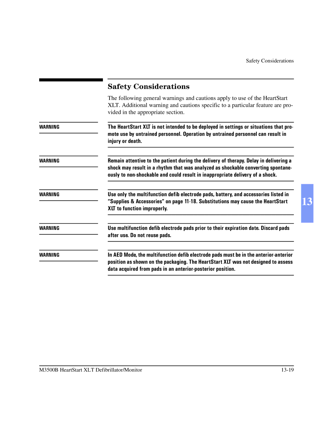 Philips M3500B manual Safety Considerations 