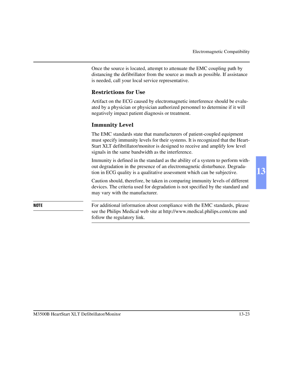 Philips M3500B manual Restrictions for Use, Immunity Level 