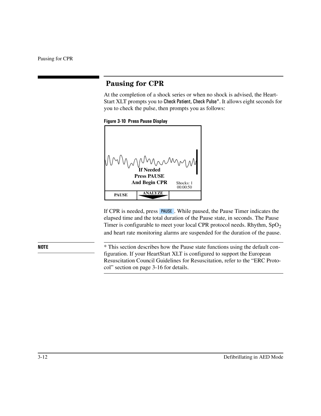 Philips M3500B manual Pausing for CPR, If Needed Press Pause Begin CPR Shocks 