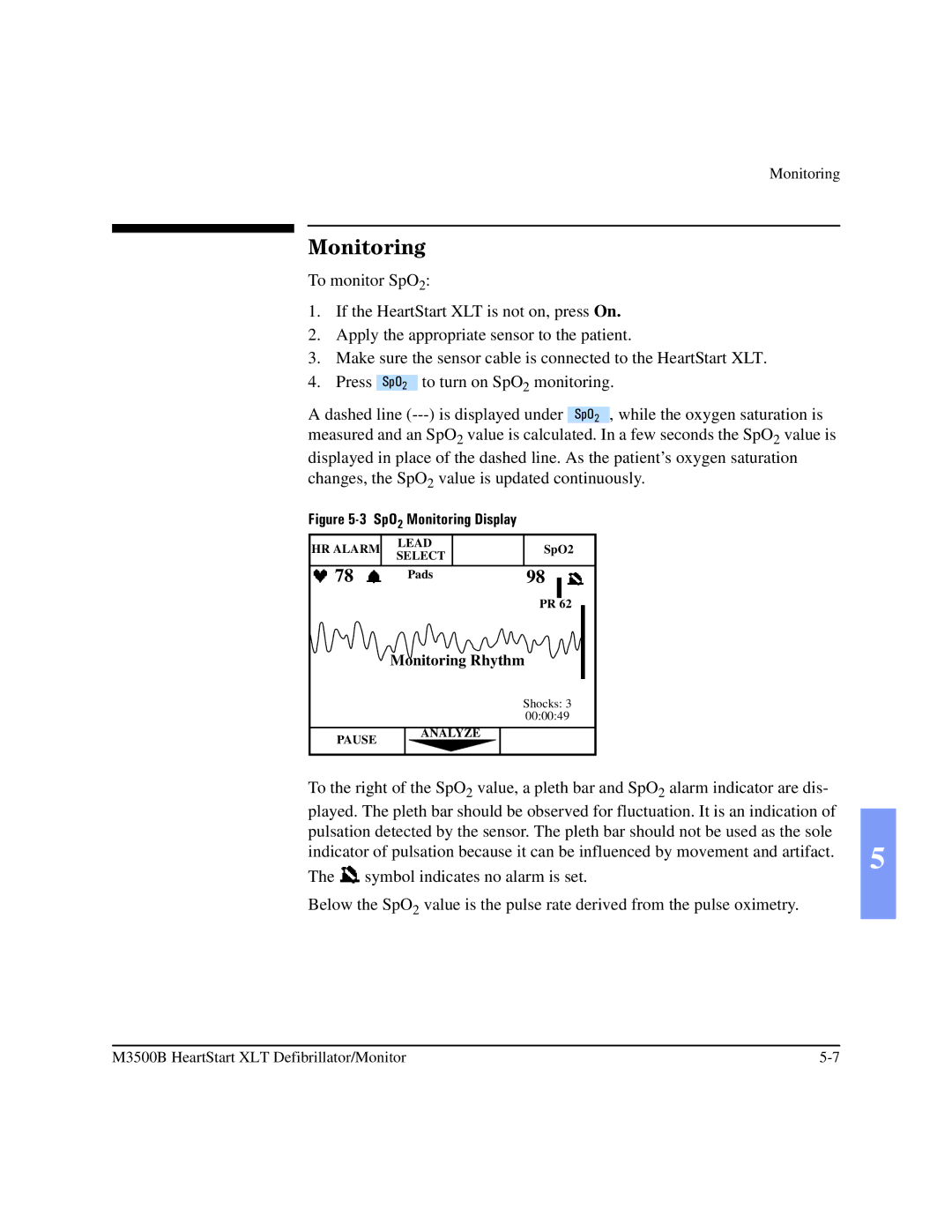 Philips M3500B manual SpO2 Monitoring Display 