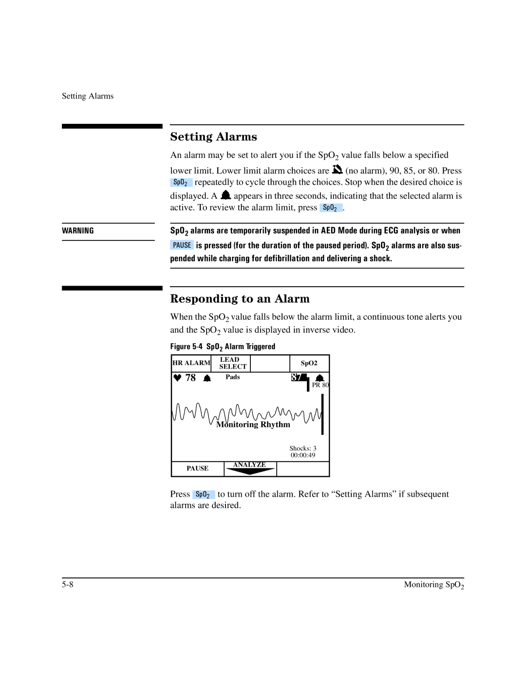 Philips M3500B manual Setting Alarms, Responding to an Alarm 