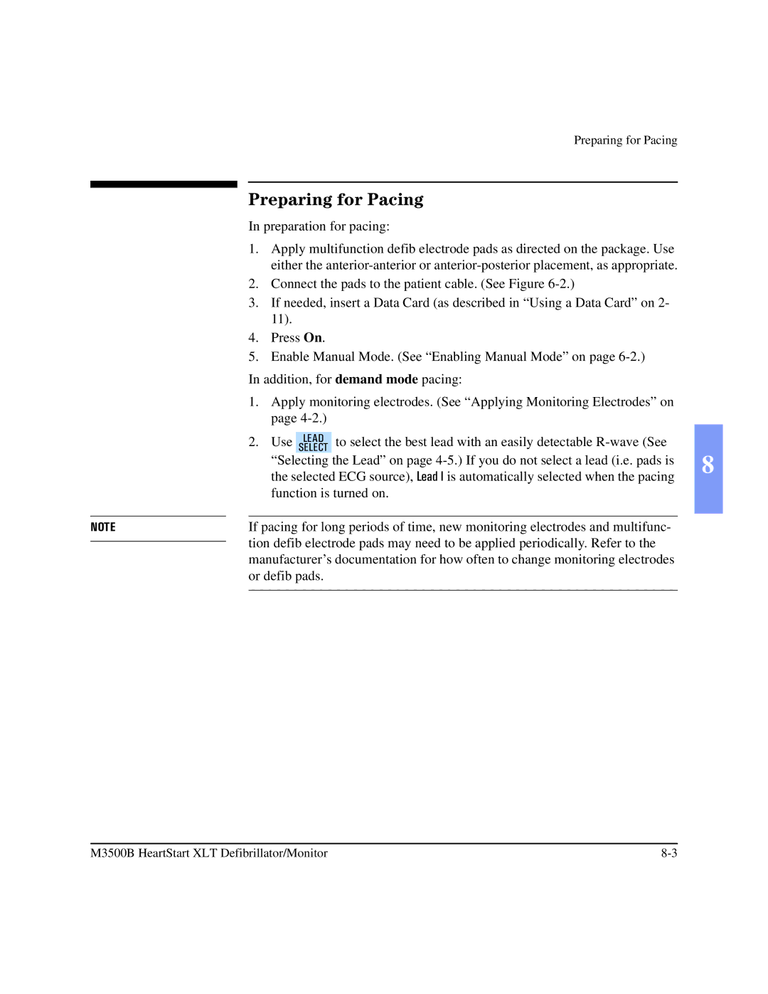 Philips M3500B manual Preparing for Pacing 