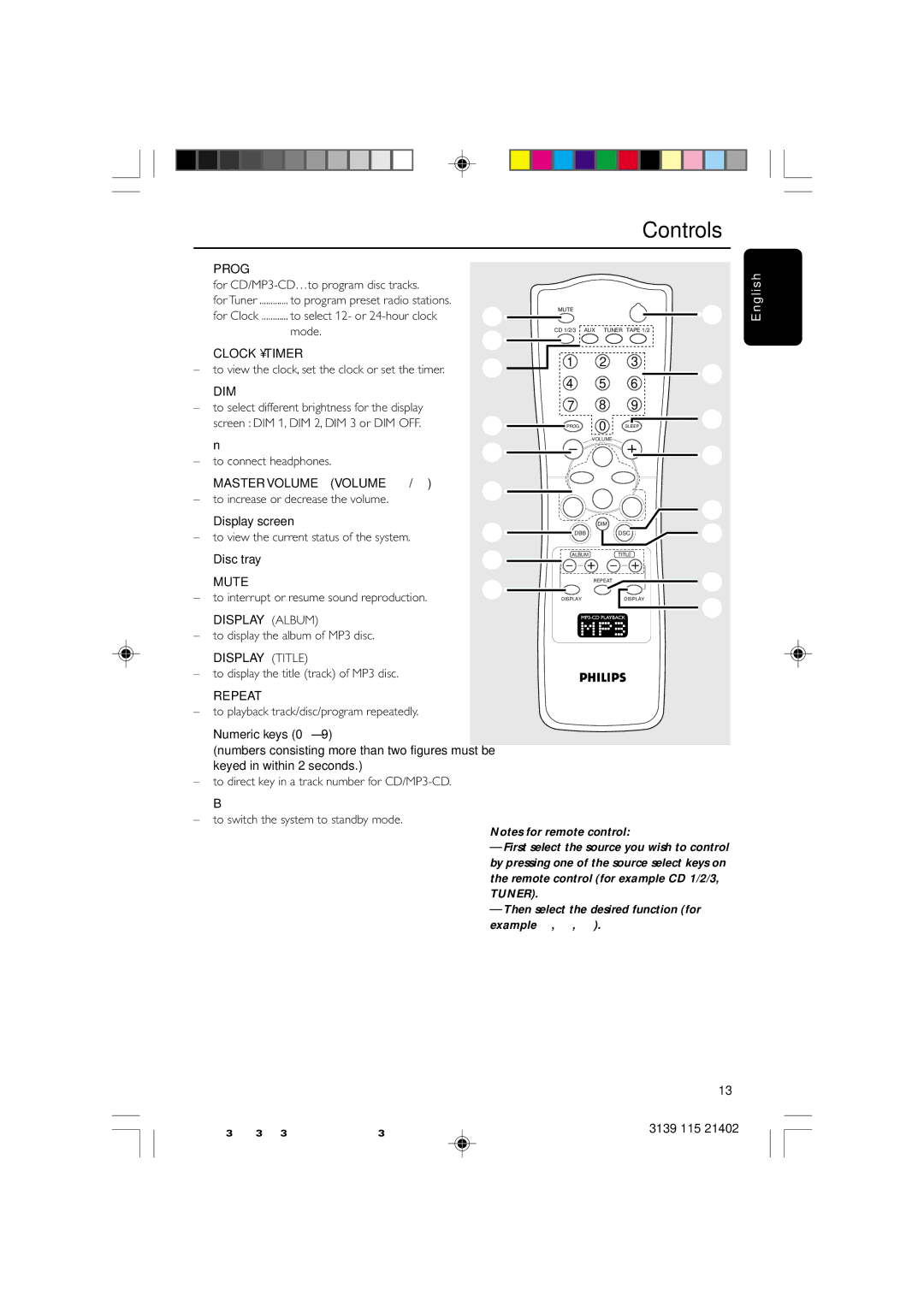 Philips M355 warranty Controls 