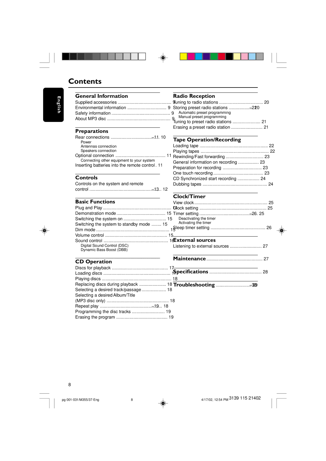 Philips M355 warranty Contents 