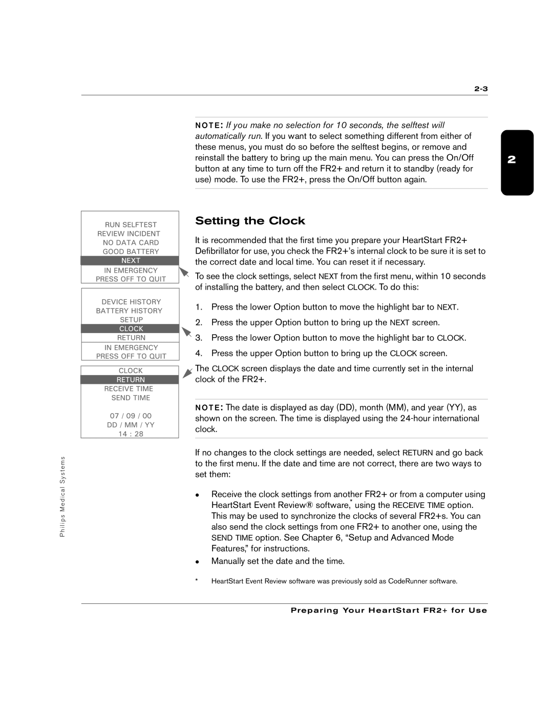 Philips M3860A, M3861A manual Setting the Clock 