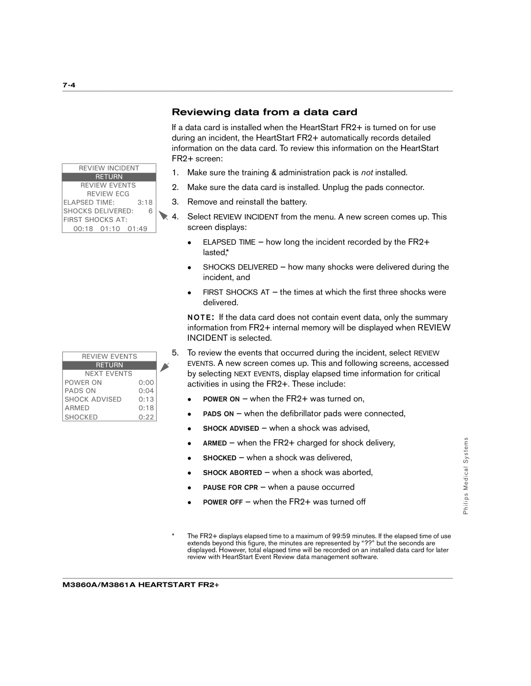 Philips M3861A, M3860A manual Reviewing data from a data card 