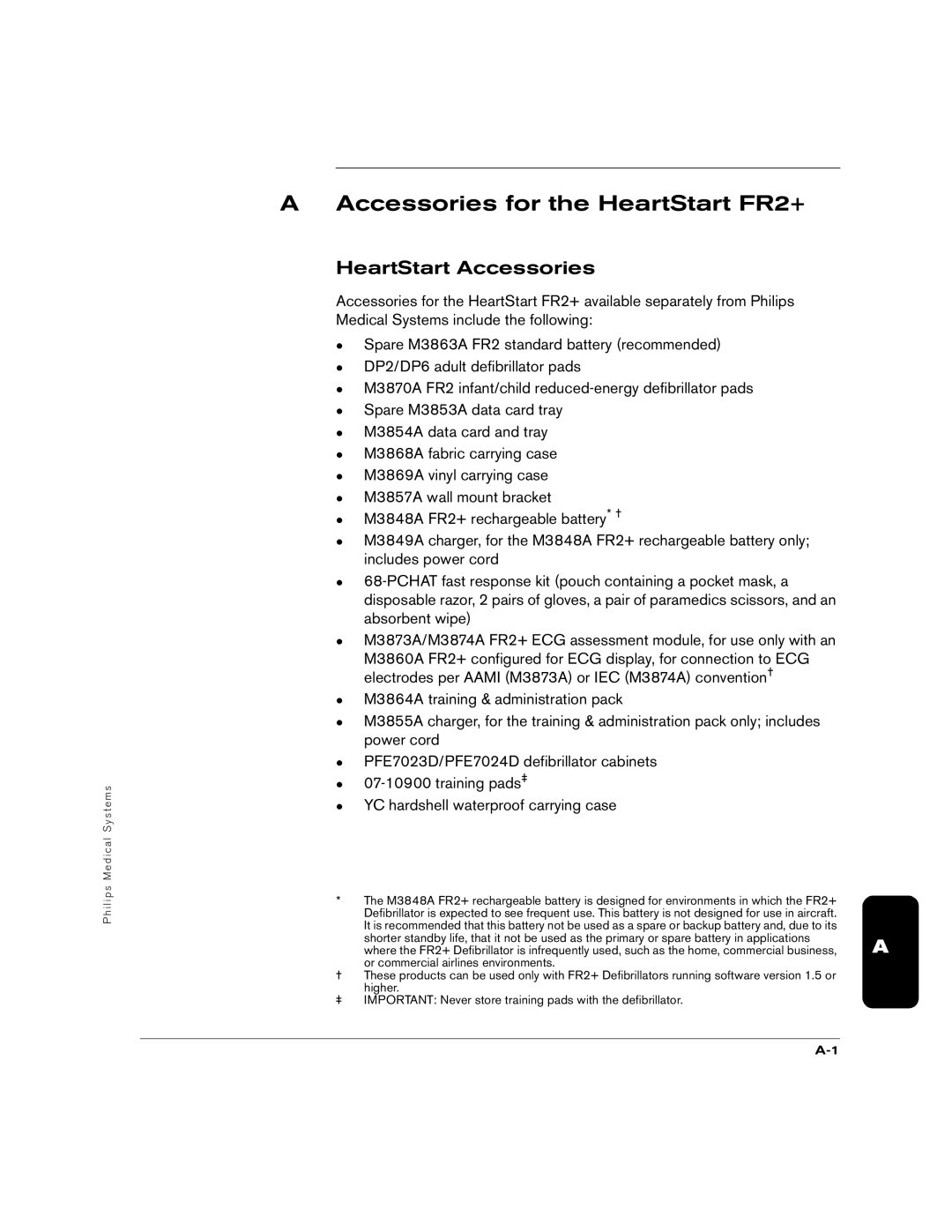 Philips M3860A, M3861A manual Accessories for the HeartStart FR2+, HeartStart Accessories 