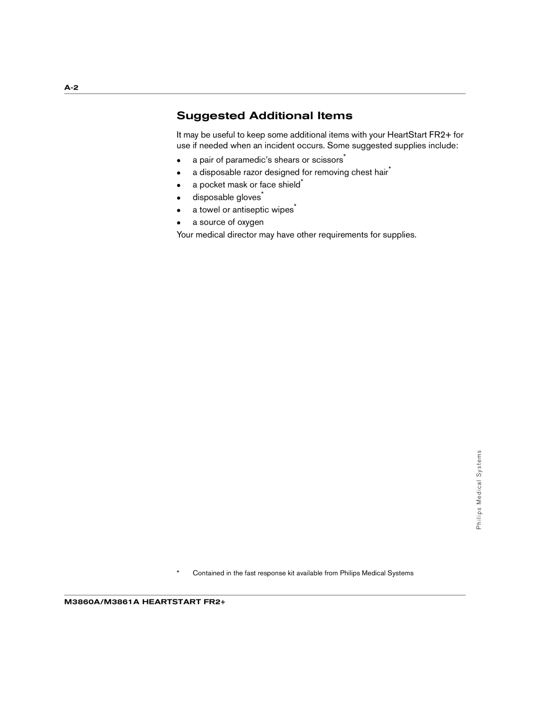 Philips M3861A, M3860A manual Suggested Additional Items 