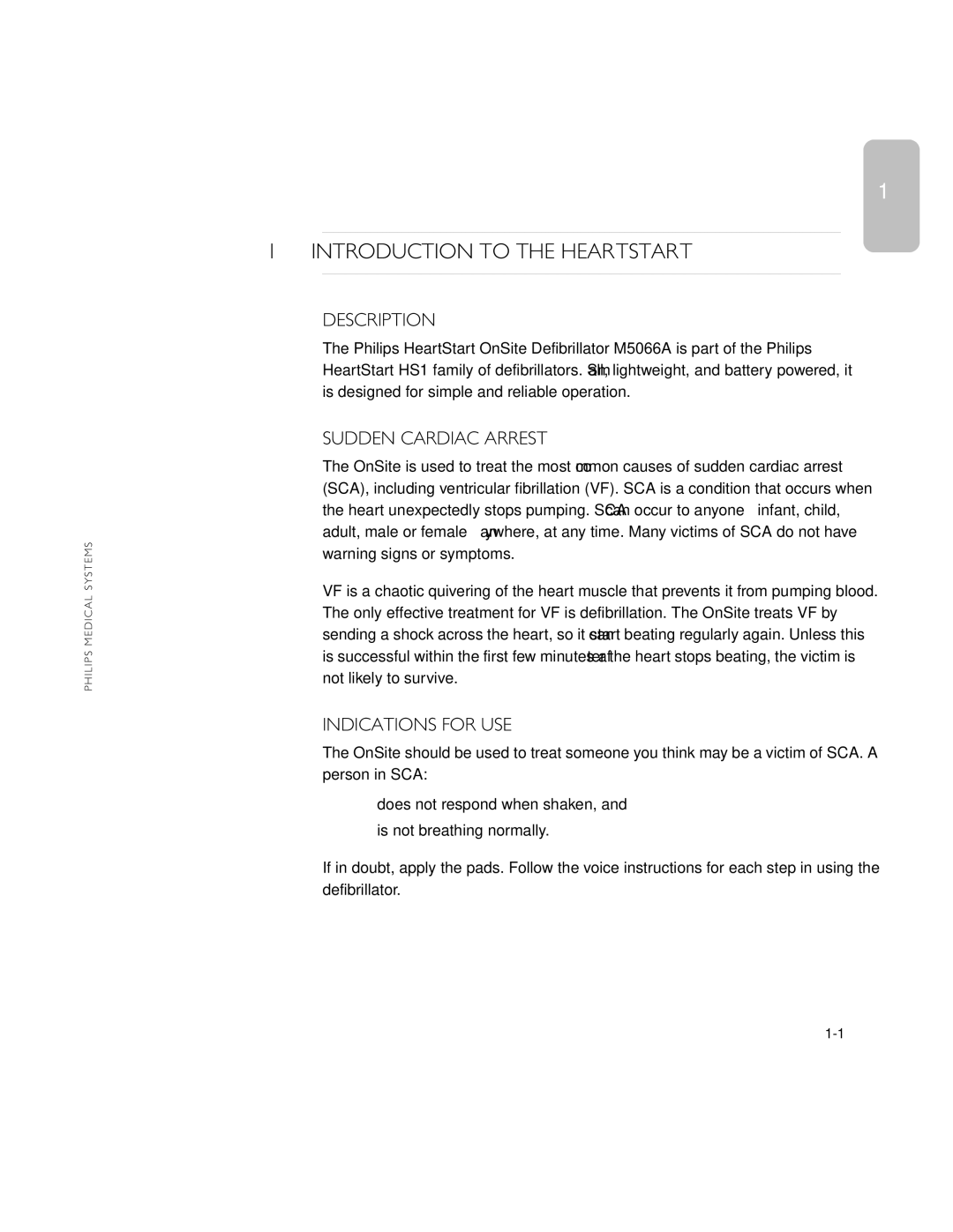 Philips M5066A owner manual Introduction to the Heartstart, Description, Sudden Cardiac Arrest, Indications for USE 