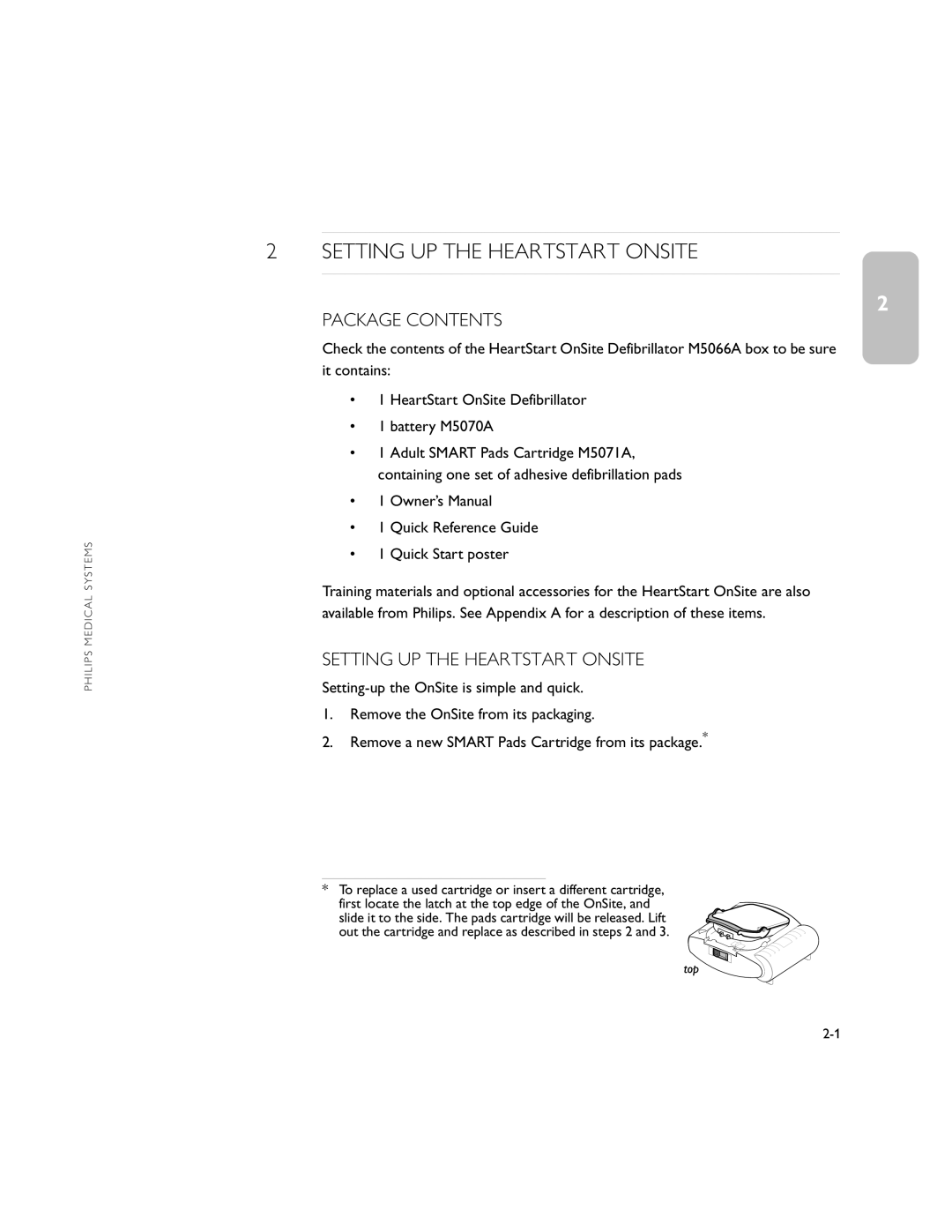 Philips M5066A owner manual Setting UP the Heartstart Onsite, Package Contents 