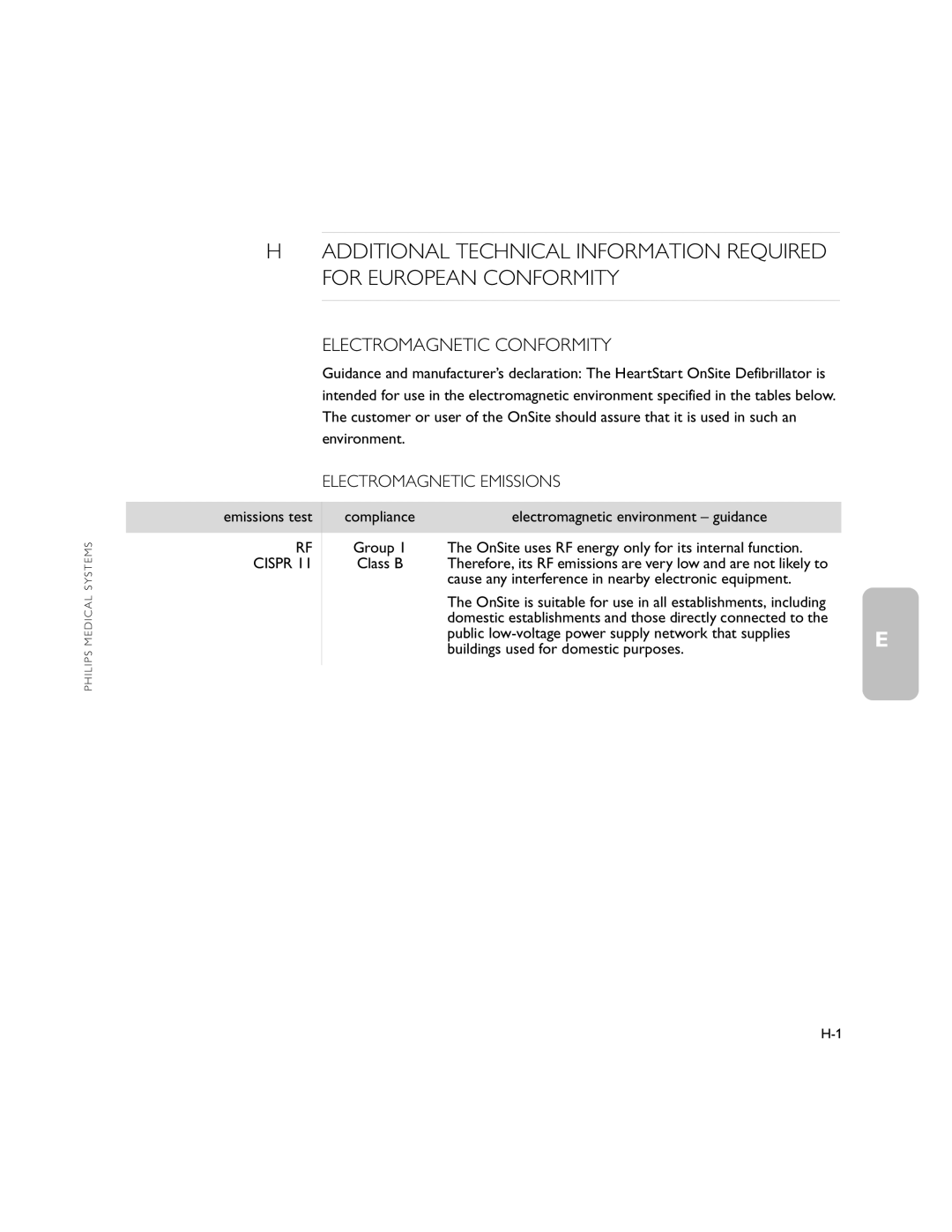 Philips M5066A owner manual Electromagnetic Conformity, Electromagnetic Emissions, Emissions test, Cispr, Compliance 