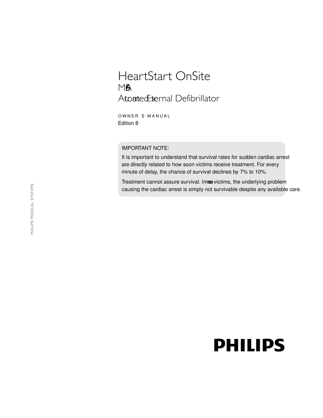 Philips M5066A owner manual HeartStart OnSite, Important Note 