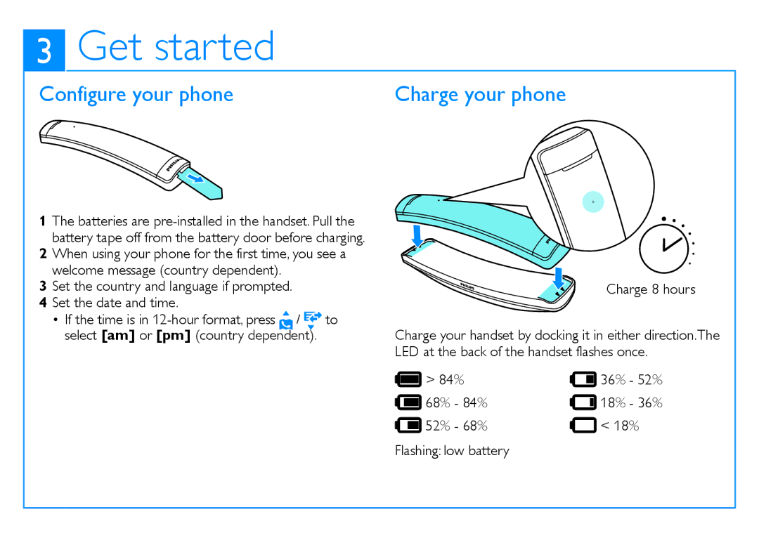 Philips M888 user manual Get started, Configure your phone 