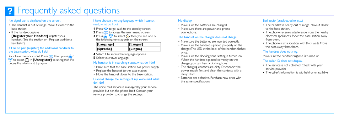 Philips M888 user manual Frequently asked questions 