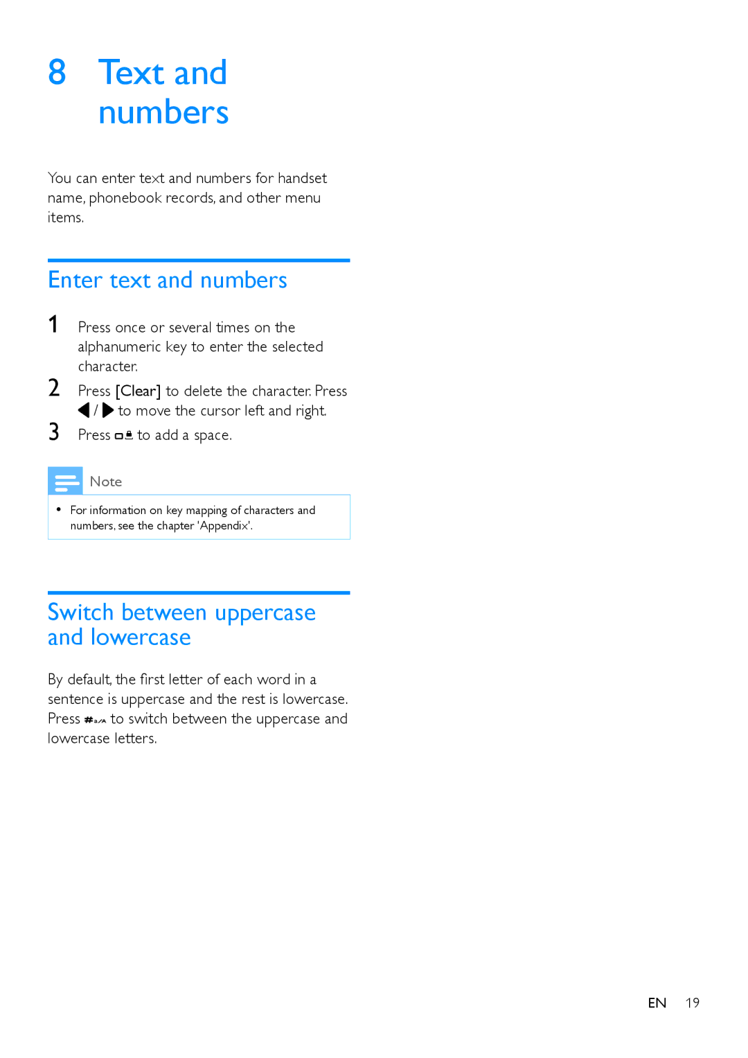 Philips M888 manual Enter text and numbers, Press to add a space 