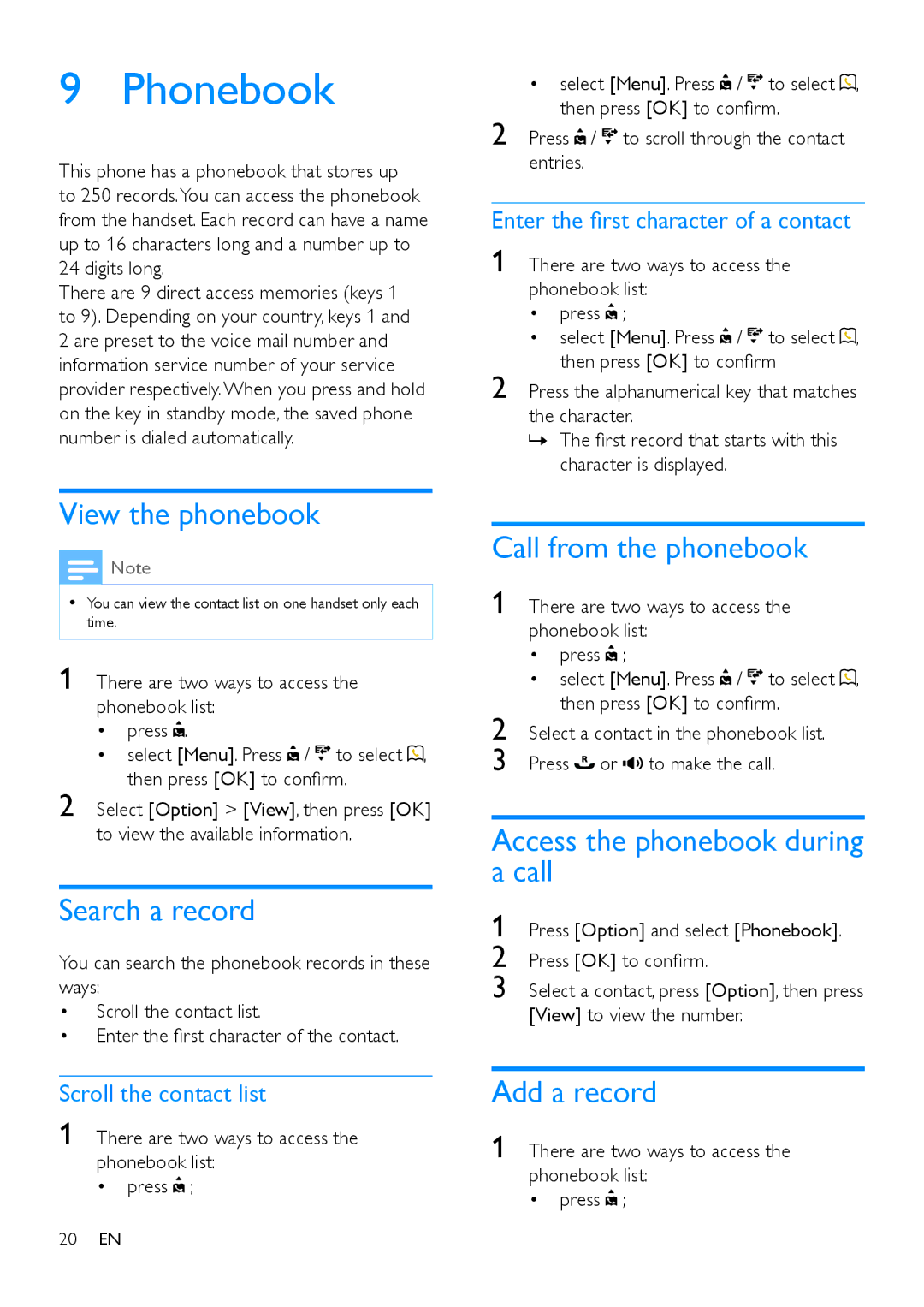 Philips M888 manual Phonebook 