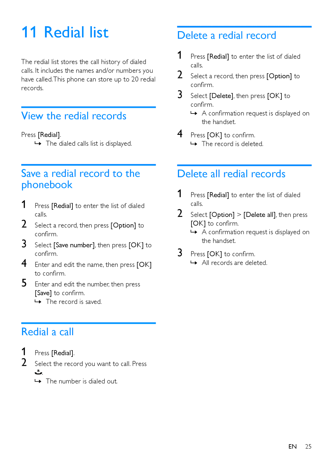 Philips M888 manual Redial list 