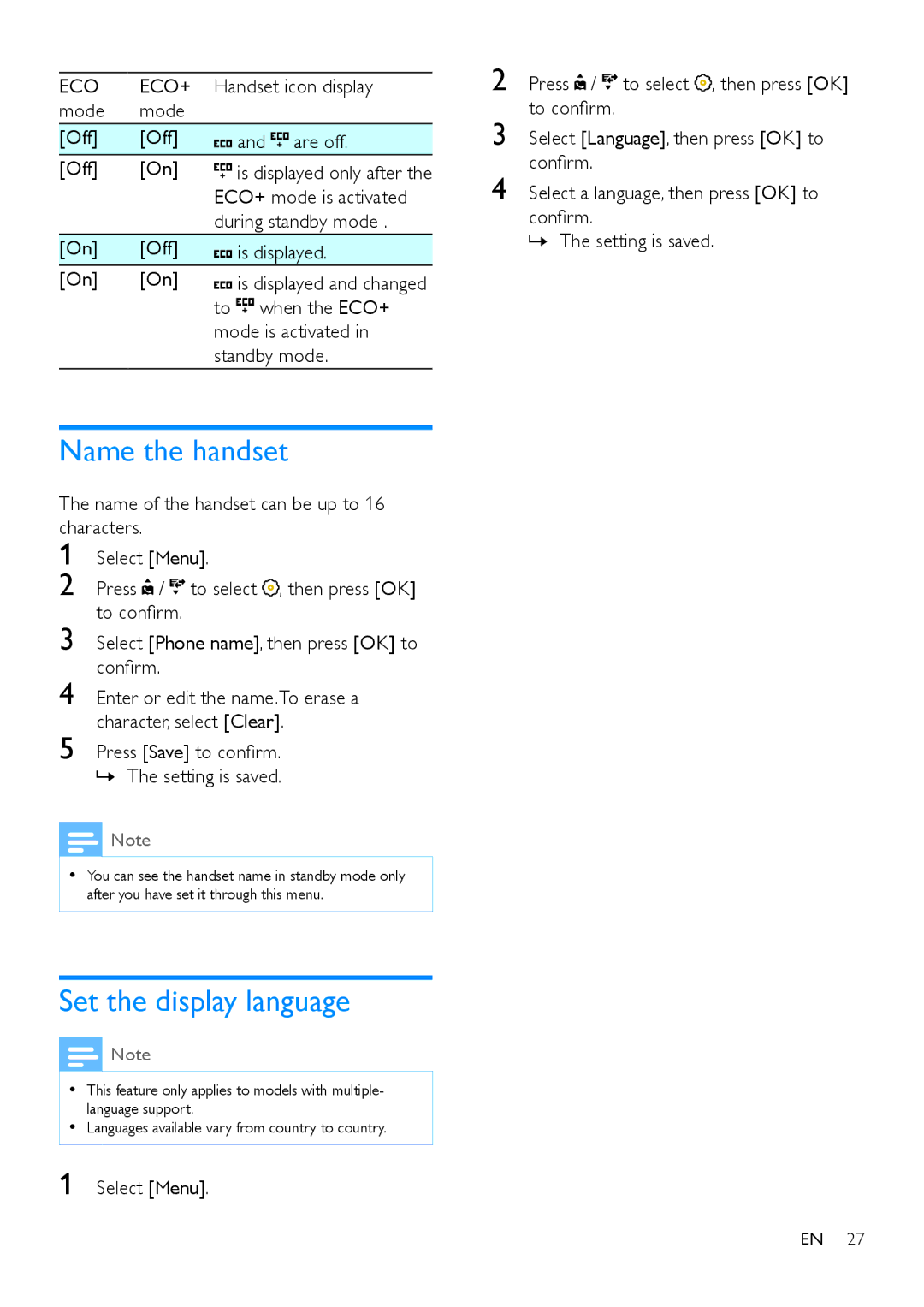 Philips M888 manual Name the handset, Set the display language 