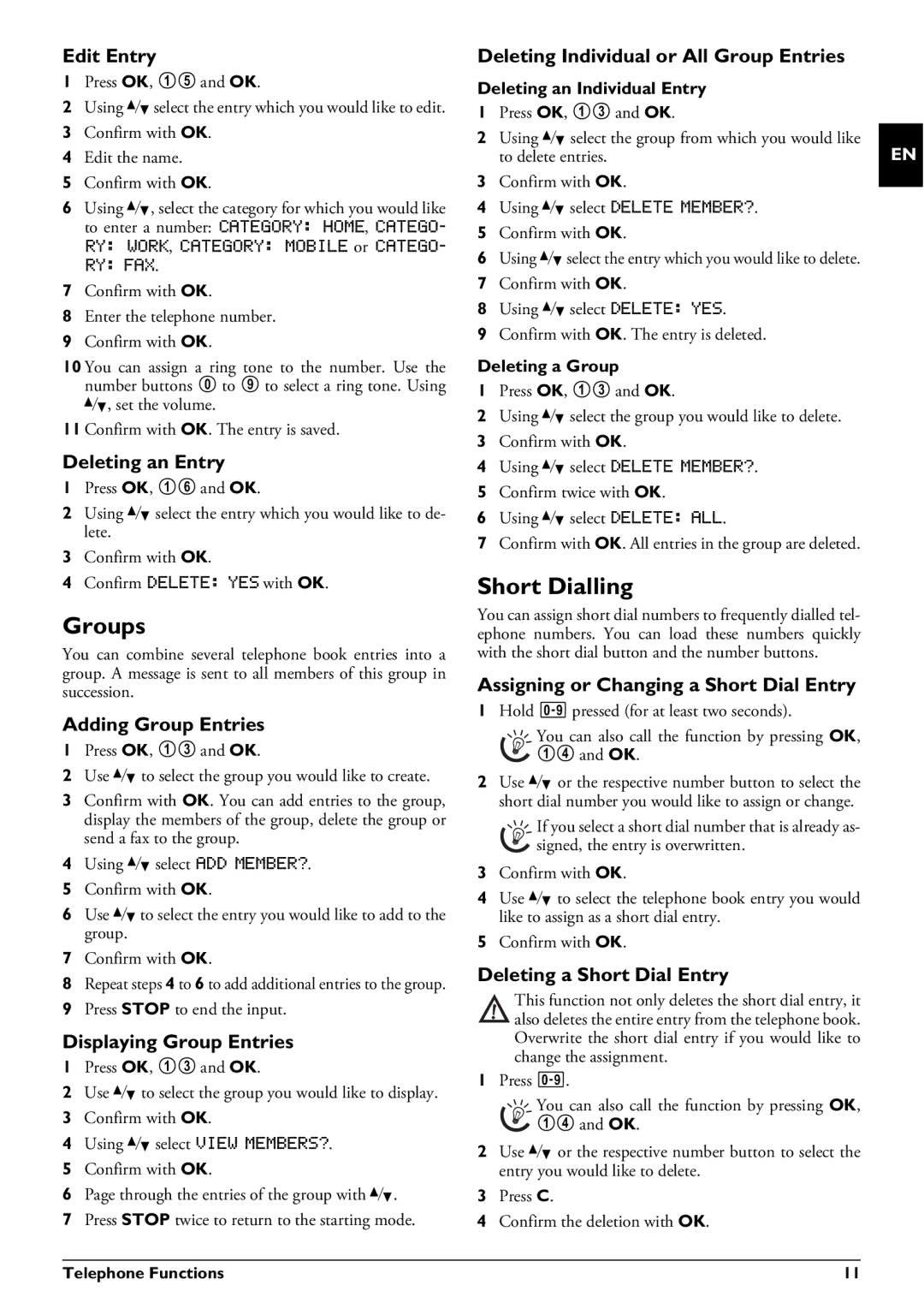 Philips MAGIC5 user manual Groups, Short Dialling 