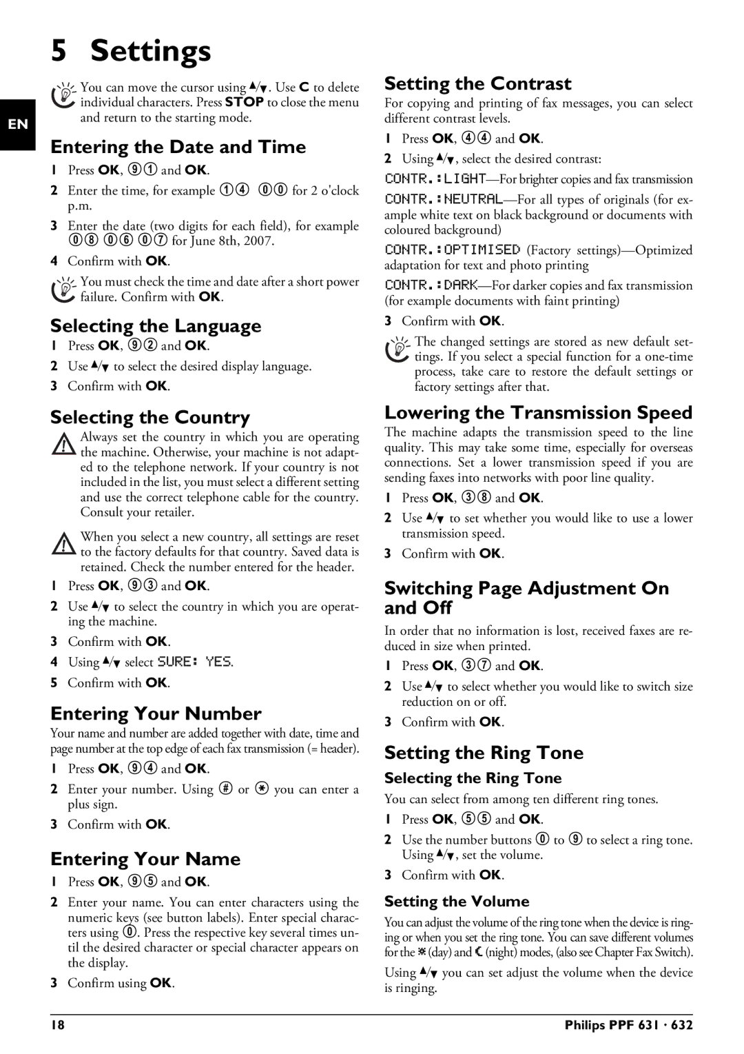 Philips MAGIC5 user manual Settings 