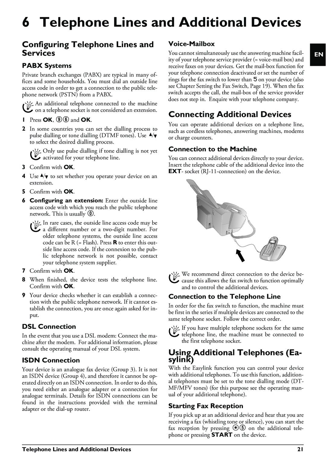 Philips MAGIC5 user manual Telephone Lines and Additional Devices, Configuring Telephone Lines and Services 