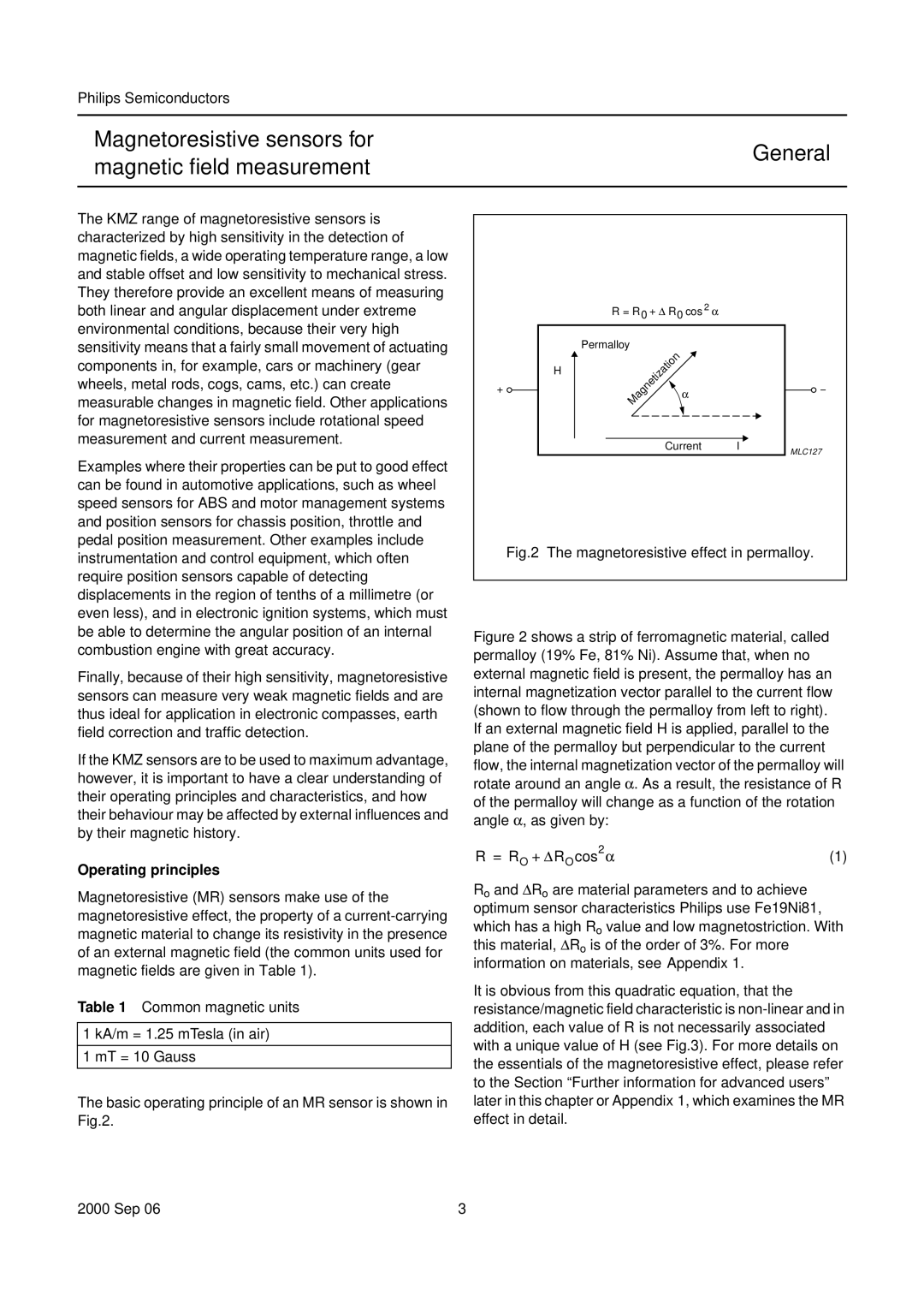 Philips Magnetoresistive Sensor manual Philips Semiconductors, Operating principles 