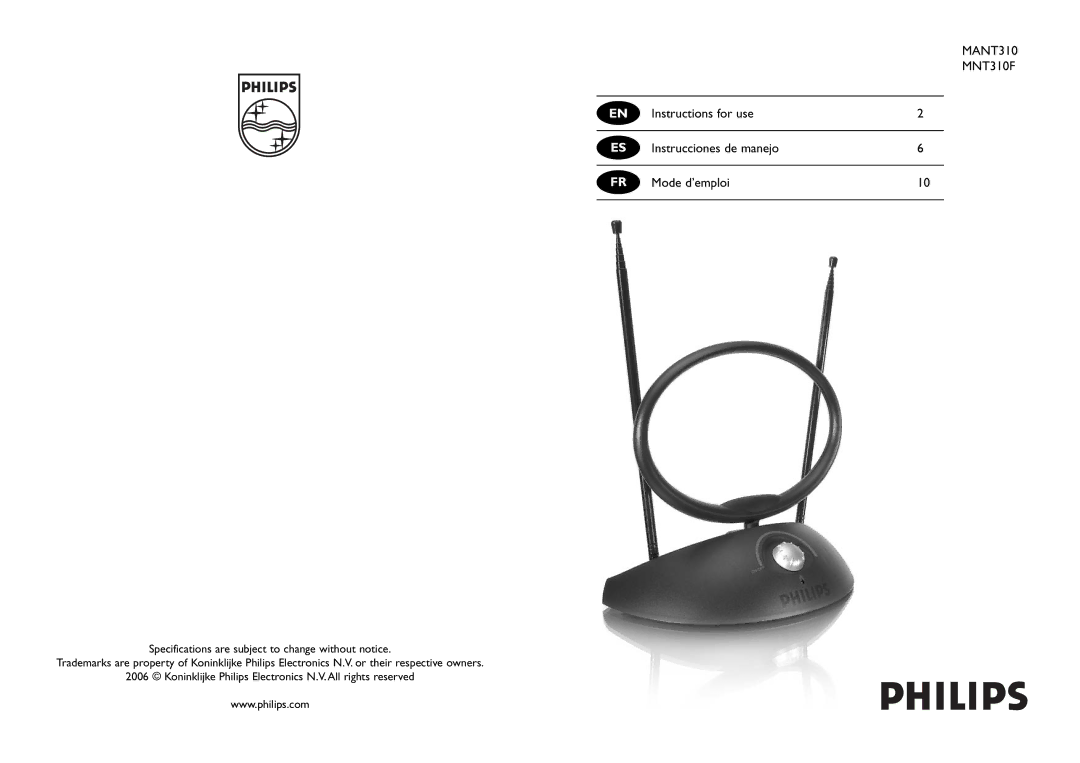 Philips specifications MANT310 MNT310F 