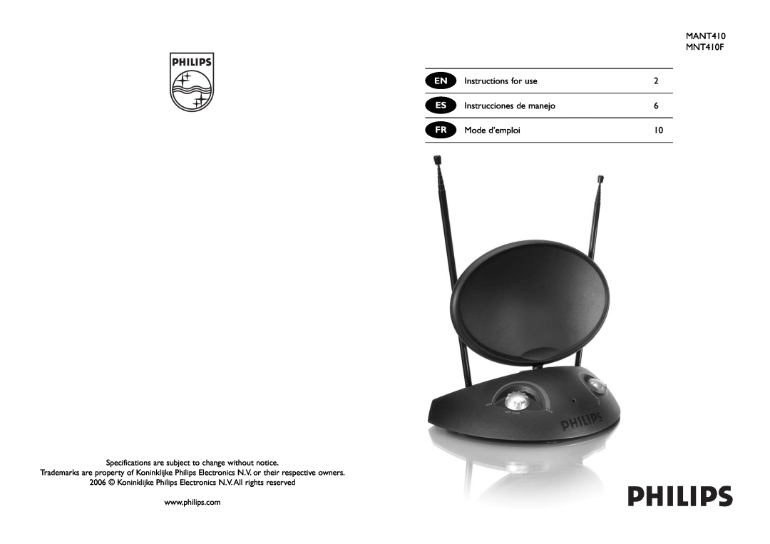 Philips specifications MANT410 MNT410F, Instructions for use, Instrucciones de manejo, Mode d’emploi 