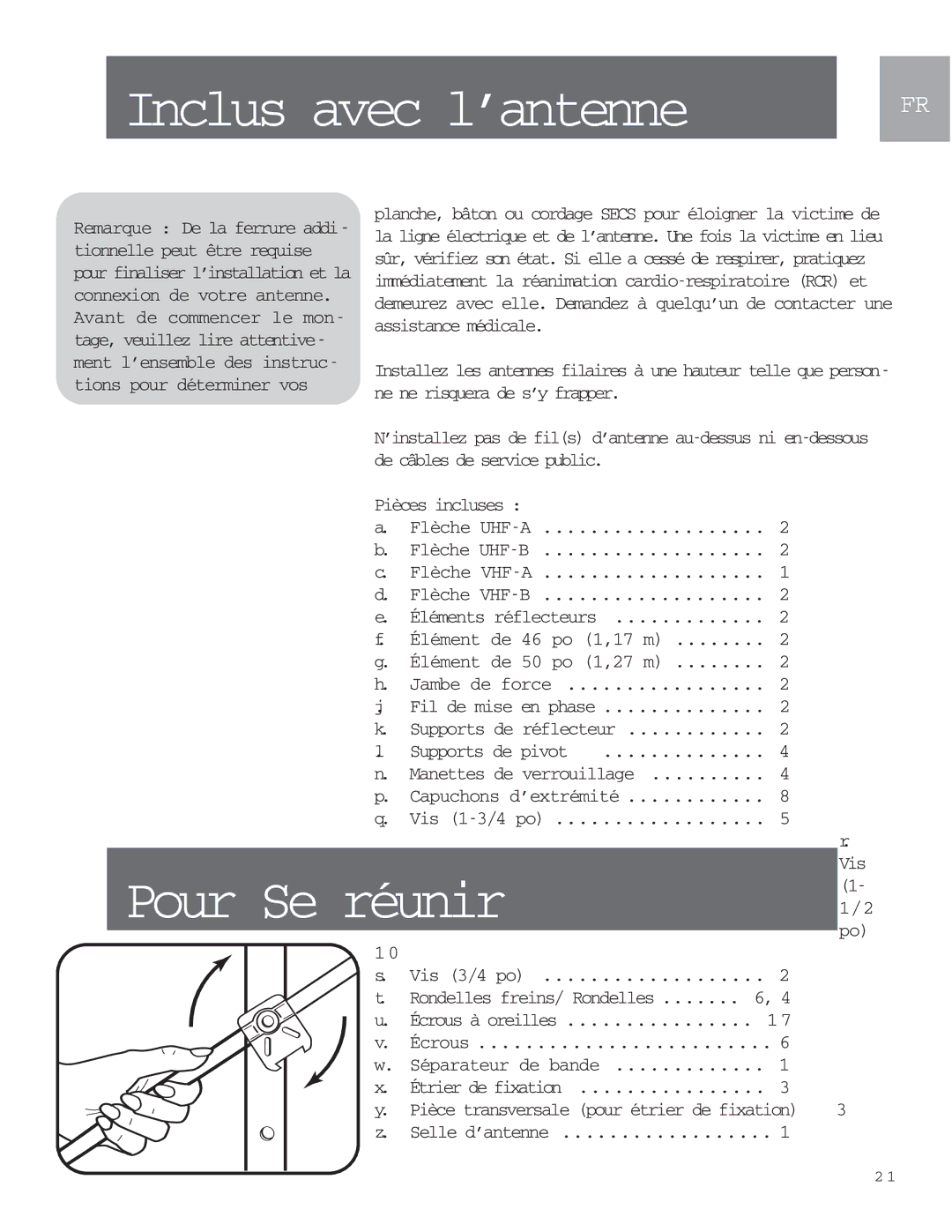 Philips MANT901 user manual Inclus avec l’antenne, Pour Se réunir 