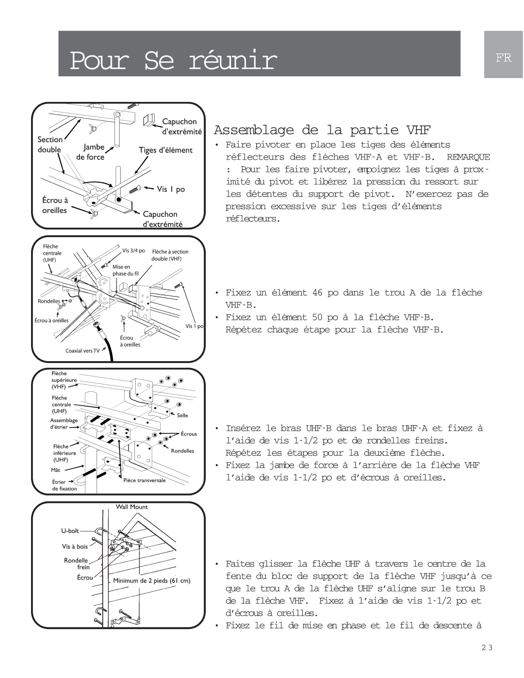 Philips MANT901 user manual Assemblage de la partie VHF, Fixez un élément 46 po dans le trou a de la flèche VHF-B 