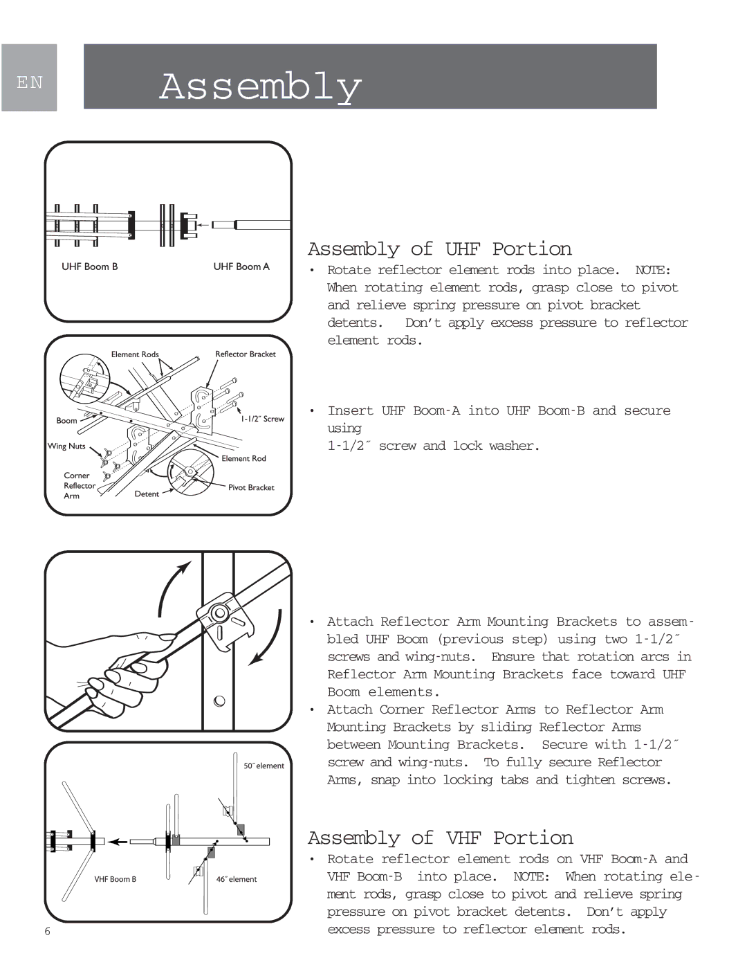 Philips MANT901 user manual Assembly of UHF Portion, Assembly of VHF Portion 