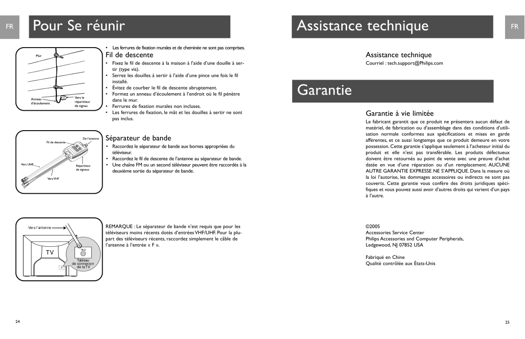 Philips SDV9011K/17, MANT901EN user manual Séparateur de bande, Assistance technique, Garantie à vie limitée 