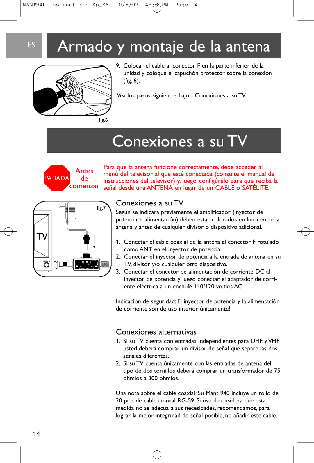 Philips MANT940 user manual Conexiones a su TV, Conexiones alternativas 