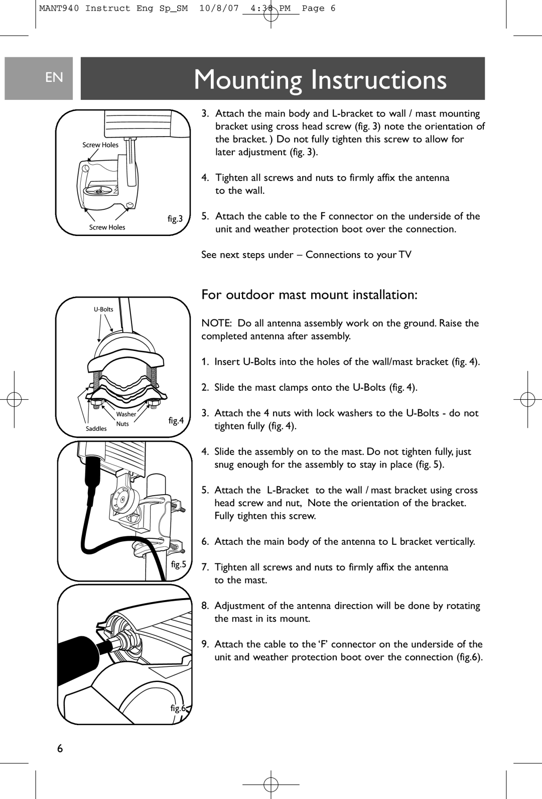 Philips MANT940 user manual For outdoor mast mount installation 