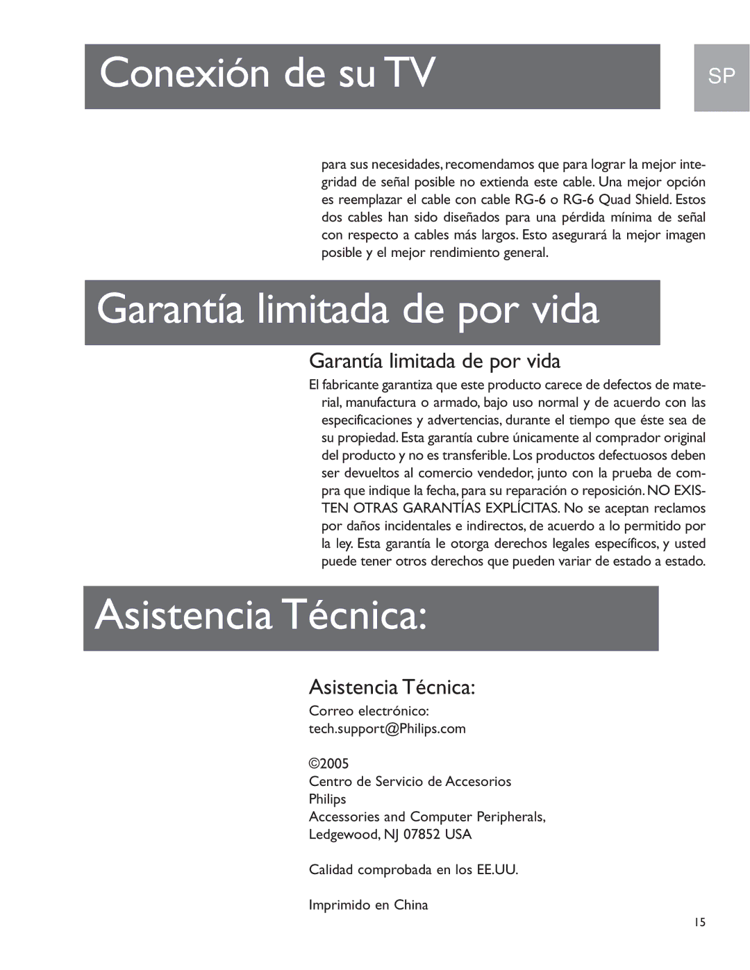 Philips MANT950 user manual Garantía limitada de por vida, Asistencia Técnica 