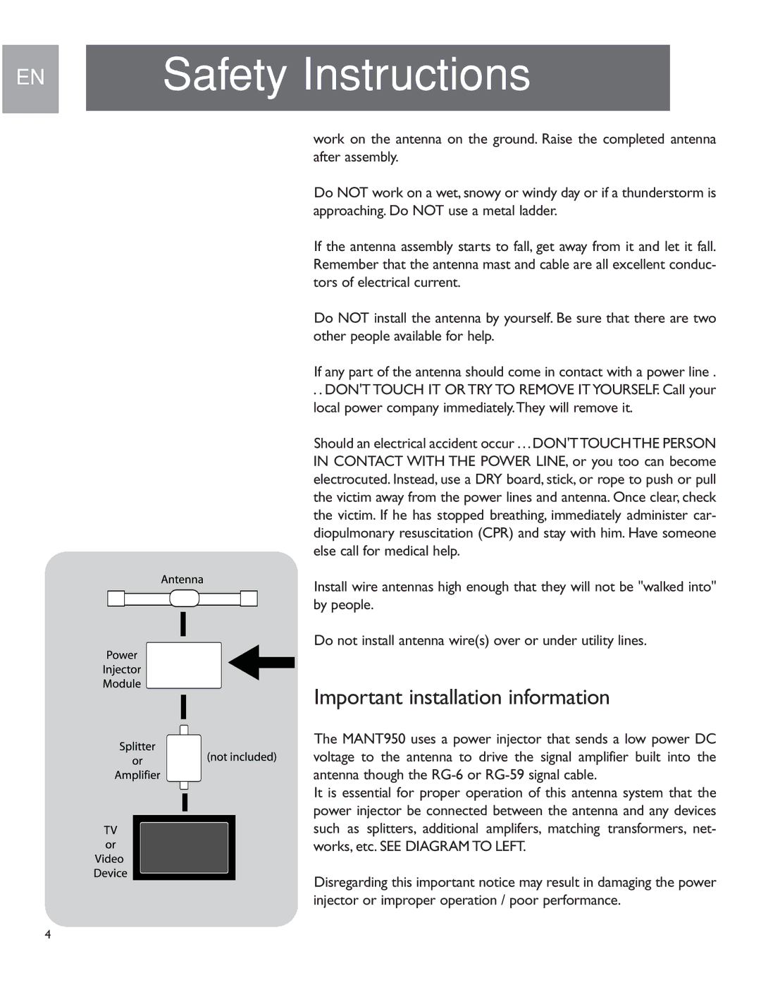 Philips MANT950 user manual Important installation information 