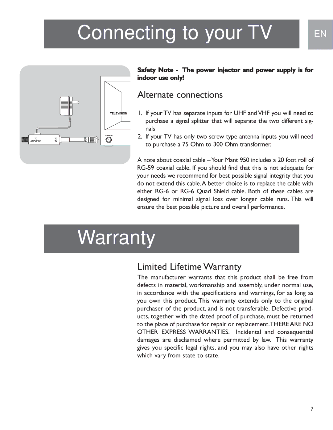 Philips MANT950 user manual Alternate connections, Limited Lifetime Warranty 