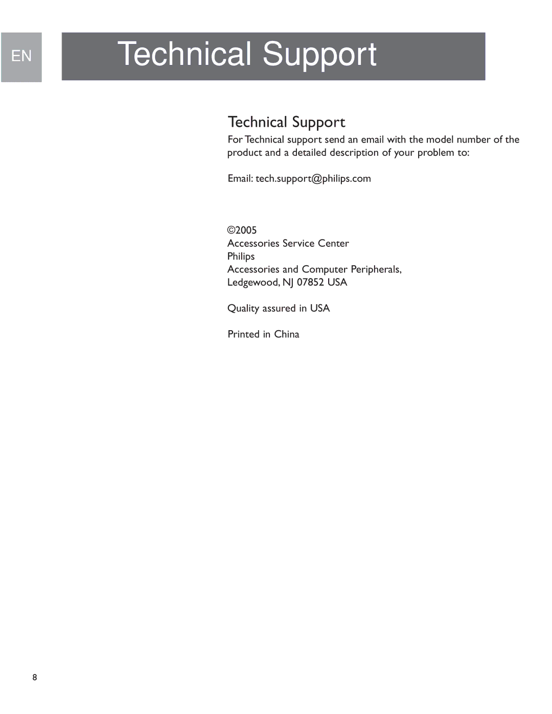 Philips MANT950 user manual Technical Support 