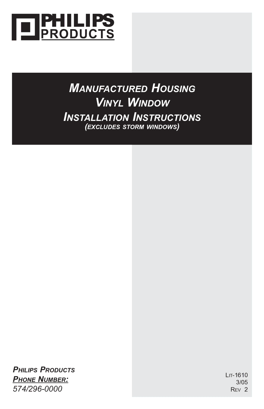 Philips Manufactured Housing Vinyl Window installation instructions Philips 