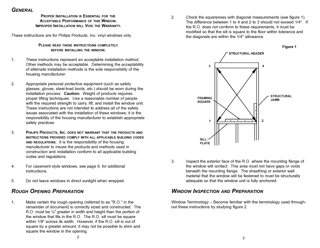 Philips Manufactured Housing Vinyl Window General, Rough Opening Preparation, Window Inspection and Preparation 