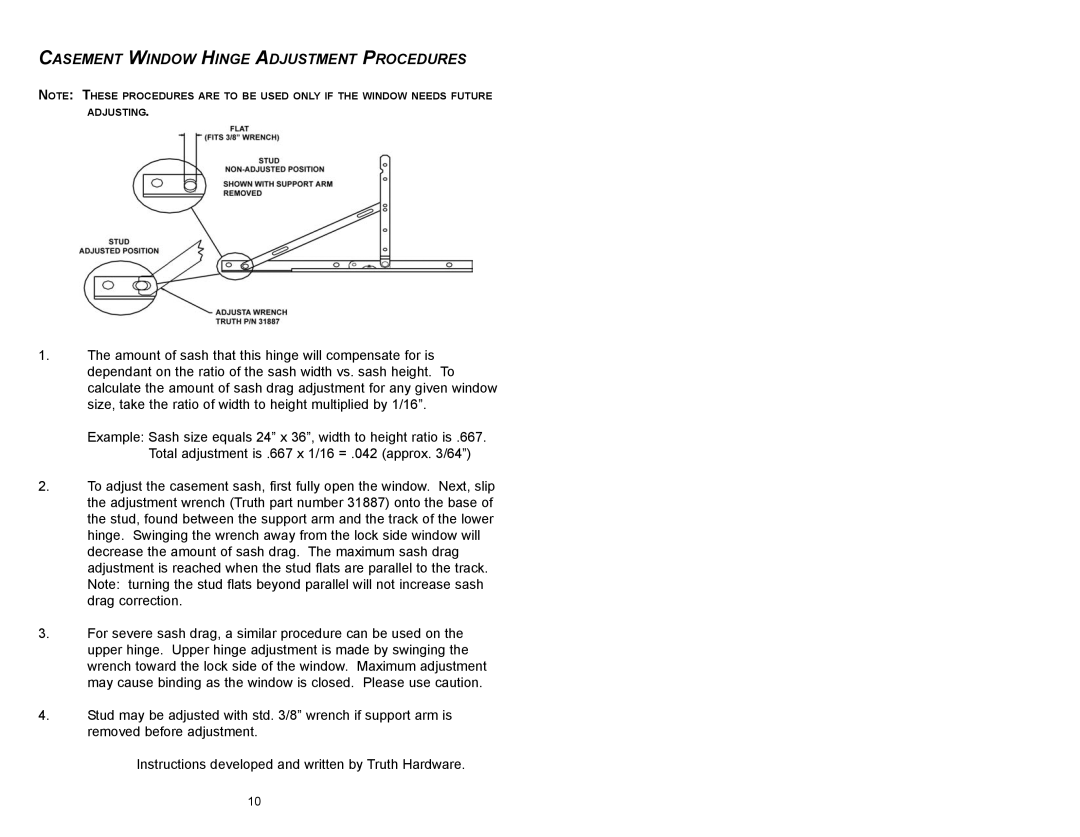 Philips Manufactured Housing Vinyl Window installation instructions Casement Window Hinge Adjustment Procedures 